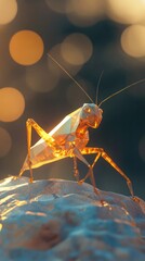 Wall Mural - Dramatic macro photography close up shot of a praying mantis insect camouflaged against a blurred natural background with vibrant colors and mesmerizing textures