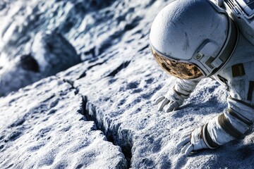 Wall Mural - astronaut standing on rocky terrain in spacesuit, possibly preparing for mission