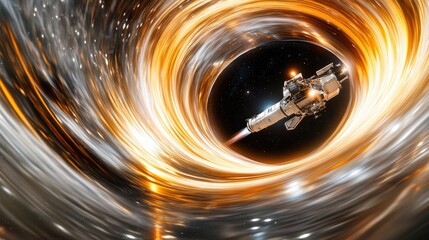 Wall Mural - a space ship flies through a swirling vortex, with lights and energy emanating from it