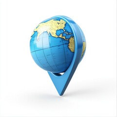 3d icon cartoon blue gps pin hovering over a globe, isolated on a white background --quality 2