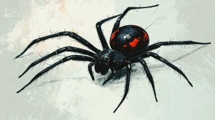Wall Mural - Fearsome Black and Red Venomous Spider Lurking in the Shadows   Close up Macro Shot of a Dangerous Predatory Arachnid with Fangs and Venom Creepy and Ominous in a Dark Environment