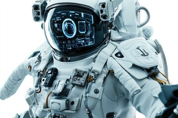 Wall Mural - a close-up view of a person in a space suit, ideal for use in science fiction or futuristic themed d