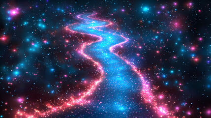 path made of stars leading to a glowing galaxy, symbolizing cosmic exploration. galactic path. illus