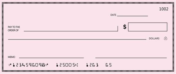 Wall Mural - red bank check, vector blank money cheque, checkbook template with guilloche pattern and fields. cur
