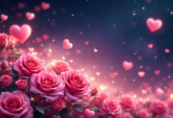 Wall Mural - happy valentine day,new year,mother day, father day, sister's day, Brother day, teacher day,perpose day,women day, Beautiful Heart Roses and star banner or Card.generative ai