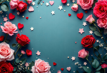 Wall Mural - happy valentine day,new year,mother day, father day, sister's day, Brother day, teacher day,perpose day,women day, Beautiful Heart Roses and star banner or Card.generative ai