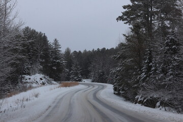 snow covered town of rainey lake on the minnesota and canadian border.