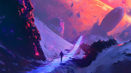 Wall Mural - cosmic journey of colors space digital art galactic environment vibrant viewpoint imagination concep