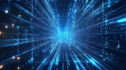 Data stream tunnel, digital speed, network, glowing lines, abstract background, tech concept