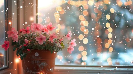 Canvas Print - A pot of pink geraniums 