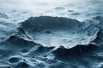 Wall Mural - a large crater dominates this lunar-like landscape, showcasing a rugged, textured surface with small