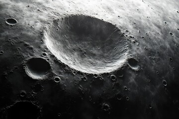 Wall Mural - a close-up view of a large crater on the moon's surface, surrounded by numerous smaller impact crate
