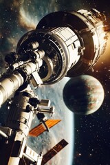 Wall Mural - space station with a satellite in the background, great for use in sci-fi or futuristic scenes