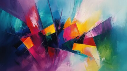 Wall Mural - vibrant painting of abstract geometric shapes with pastel tones, artistic and dynamic focus, bold and modern composition, whimsical and creative design