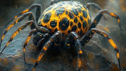 Wall Mural - Macro photography capturing the intricate and menacing details of a venomous spider emerging from the shadows  The spider s distinctive pattern long legs