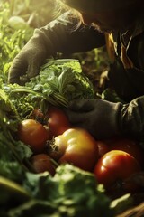 Sticker - A person holds a bunch of fresh tomatoes in a woven basket