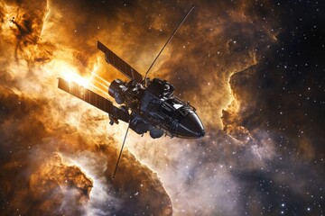 Wall Mural - a space station travels through a star-filled galaxy, perfect for sci-fi and futuristic concepts