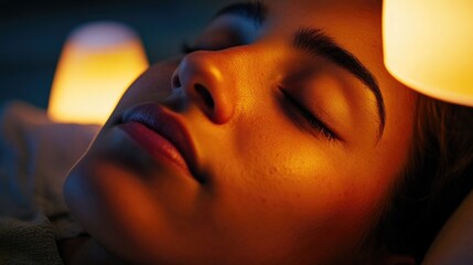 Wall Mural - A woman lies asleep with her eyes closed, relaxed and serene