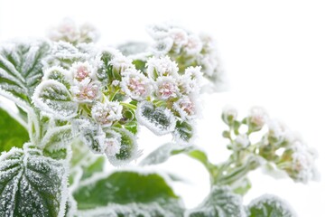 Wall Mural - A close-up view of a plant covered in frost, ideal for use in winter-themed designs and illustrations