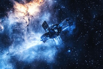 Wall Mural - space station in the galaxy with stars and planets in background, suitable for sci-fi or futuristic 