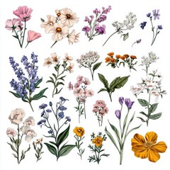 Sticker - A variety of colorful flowers arranged on a clean white surface, ideal for use in designs and graphics