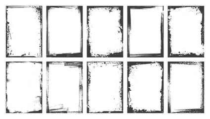 Fototapete - Realistic grunge overlay texture, paint frame. Old paper set with old, grunge, grainy, vintage, worn, dust effect. Distressed overlay texture stamps. Vector graphic template. Stamps distress grain