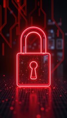 Wall Mural - red glowing lock icon. secure digital tech illustration. cyber security concept. protection symbol o