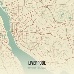 Wall Mural - Retro UK map of Liverpool. Vintage street map.