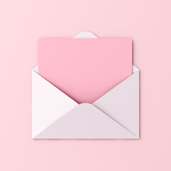 Aufkleber - Blank pink paper card in white envelope isolated on pink pastel color background with shadow love letter minimal conceptual 3D rendering