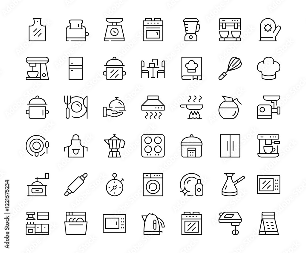 Kitchen appliances icons. Outline symbols collection. Premium vector ...