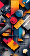 Wall Mural - abstract geometric shapes and colors on textured grey background art wallpaper
