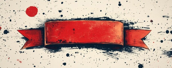 Wall Mural - red ribbon banner with confetti on a clean white background