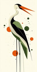 Wall Mural - elegant stork illustration with abstract circles and vibrant colors