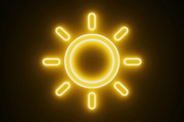 Wall Mural - a glowing yellow neon sun icon on a dark background.