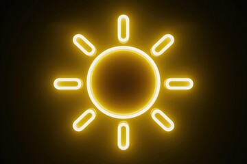 Wall Mural - a glowing yellow neon sun icon on a dark background, symbolizing warmth and brightness.