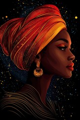 Wall Mural - Vibrant portrait of a woman with a red and yellow turban