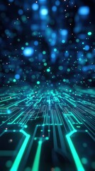 Wall Mural - close-up of a glowing electronic circuit board in blue tones