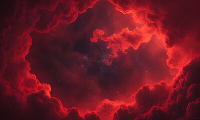 the fiery nebula glows amidst dark space clouds and stars, ideal for science fiction book cover or a