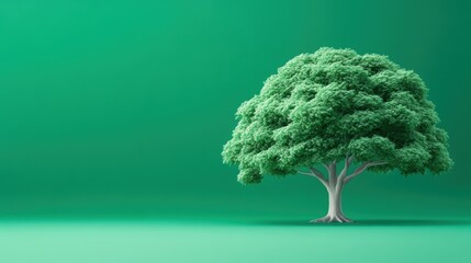 Lush green tree on vibrant emerald background for nature and conceptual design themes