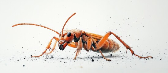 Wall Mural - Fierce orange ant or wasp with menacing exoskeleton and sharp fangs close up macro shot of small aggressive bug creature in nature