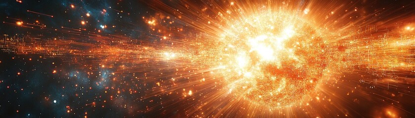 Wall Mural - explosive solar flare event outer space digital artwork cosmic environment close-up view astrophysic
