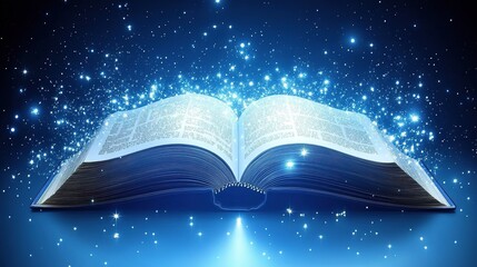 Wall Mural - magical open book with sparkling lights imaginary realm digital art mystical atmosphere close-up vie