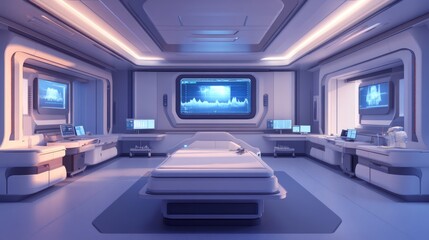 Wall Mural - Modern Medical Room with Advanced Technology and Futuristic Equipment for Diagnostics and Patient Care in a Sleek, High-Tech Environment