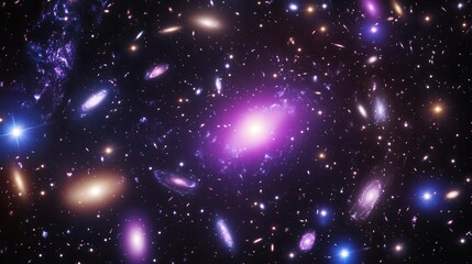 Wall Mural - deep space nebula with swirling galaxies and star clusters in rich purples and blues creating a mesm