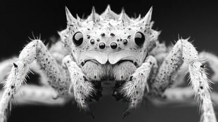 Wall Mural - This harrowing close up capture of a mysterious spider showcases the arachnid s intricate and ominous features in dramatic black and white  The macro level detail and gritty