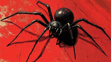 Wall Mural - Ominous Black Spider Lurking in the Shadows with Deadly Fangs   A Sinister and Petrifying Arachnid Predator Creeping in the Dark