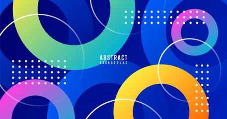 Wall Mural - blue abstract background overlap layer on bright space with colorful circles effect decoration. mode