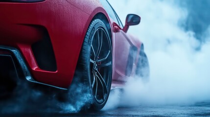 Wall Mural - red sports car wheel spinning smoke
