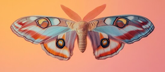 Closeup of a vibrant patterned moth or butterfly with striking detailed wings and delicate features