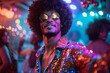 © Duckai - Seventies Costume in Nightclub with Disco Dancer Enjoying Carnival Party in a Modern Colorful Atmosphere